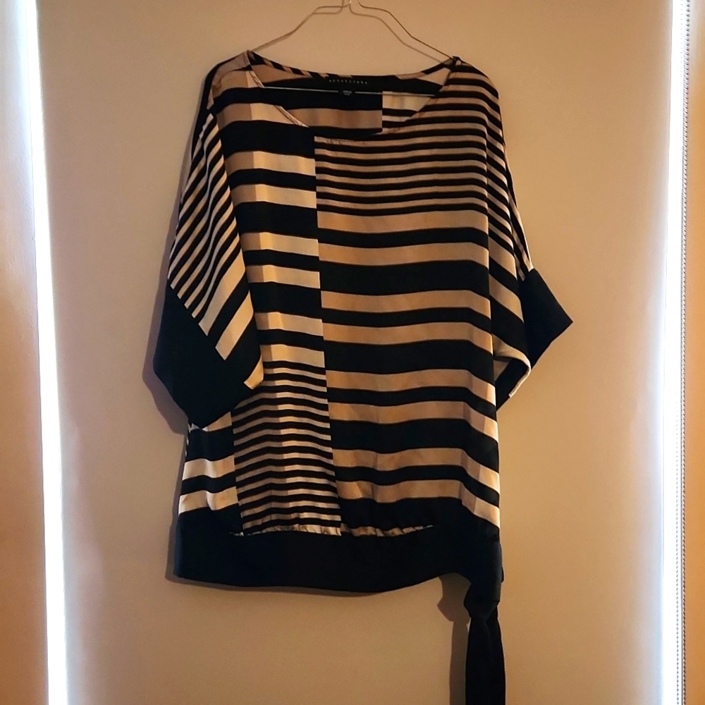Apostrophe Stripped Satin Blouse with side tie